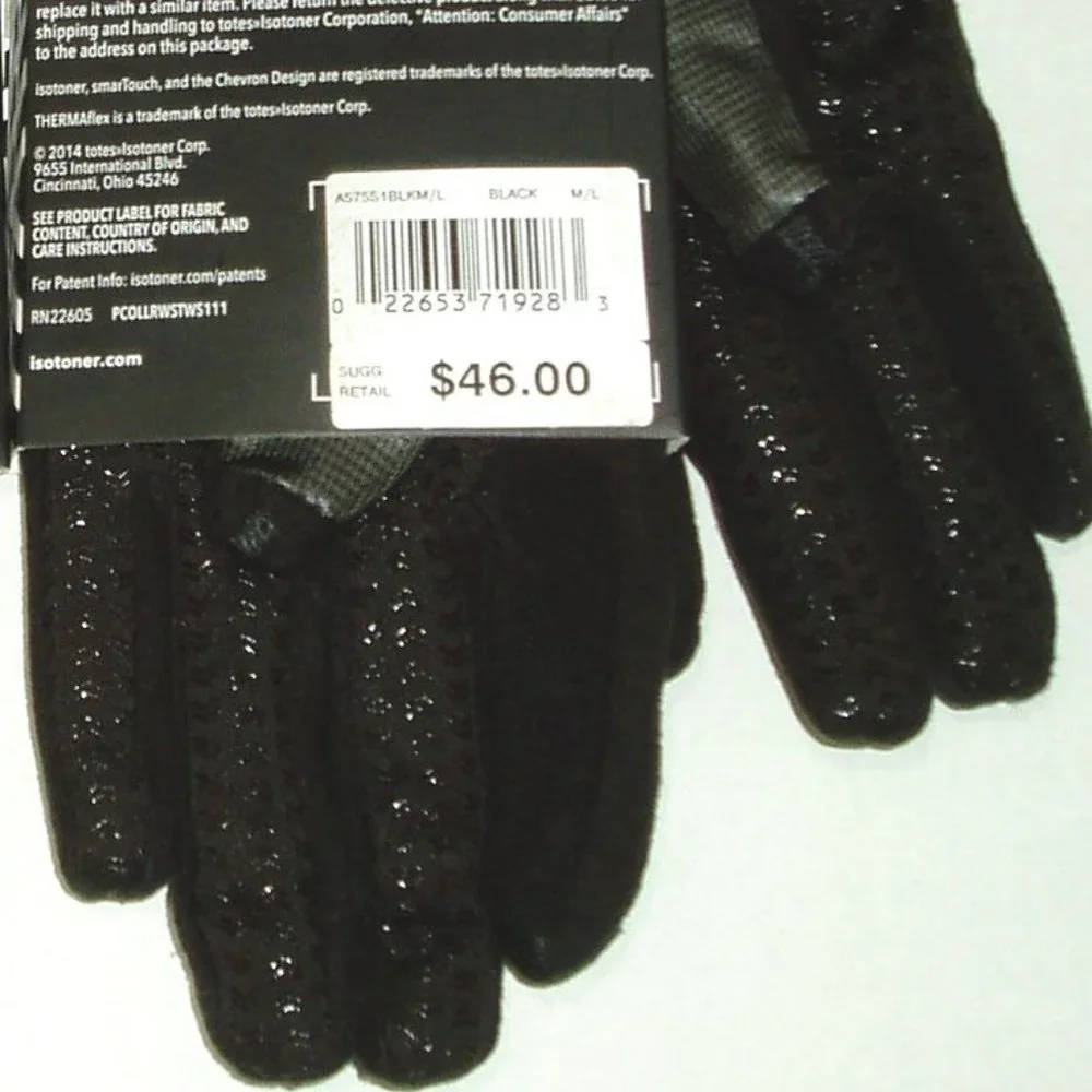 Grey Black M/L 2 pr Isotoner Active Gloves Womens - Picture 12 of 13